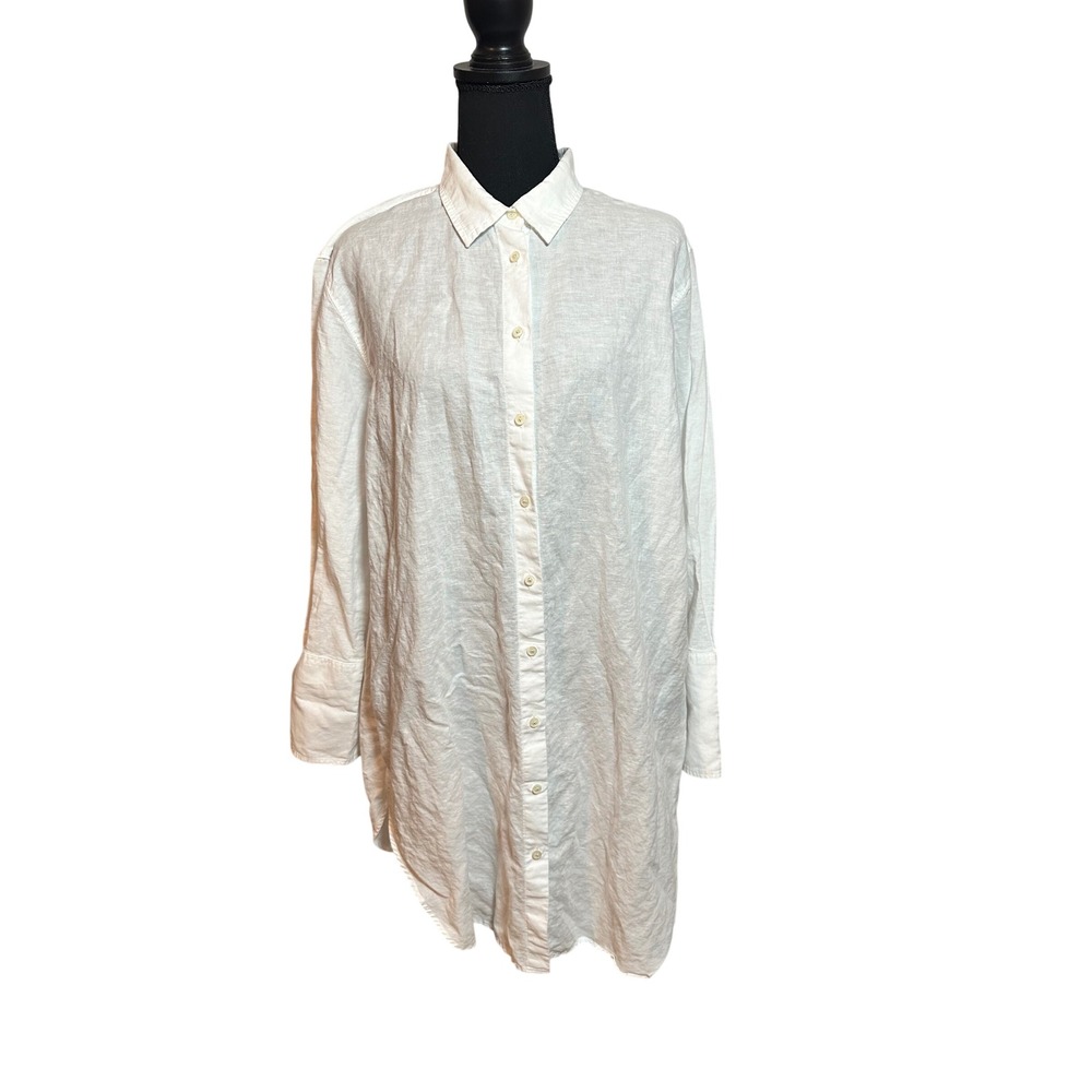 J.Crew Womens White Linen Cotton Blend Button Down Beach Long Sleeve Tunic SZM